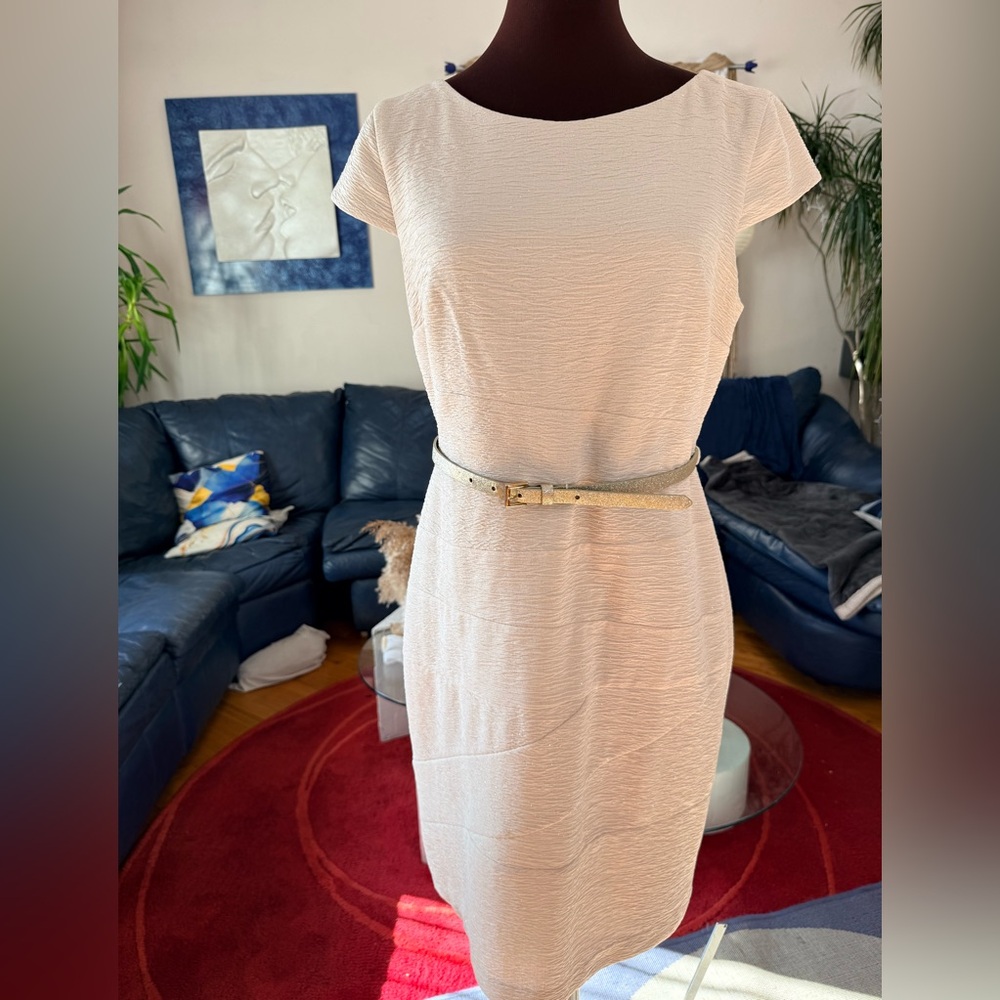 AB Studio Cream Sparkle Cap-Sleeve Sheath Dress